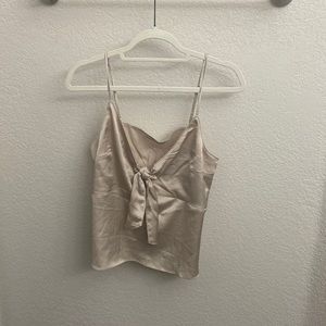 Champagne Satin Front Tie Blouse